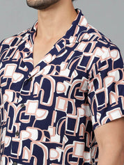 Kotty Men Cuban Collar Abstract Printed Casual Shirt