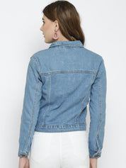 Kotty Women Blue Solid Denim Jacket