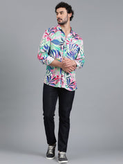 Kotty Blue & Green Floral Printed Relaxed Fit Casual Shirt