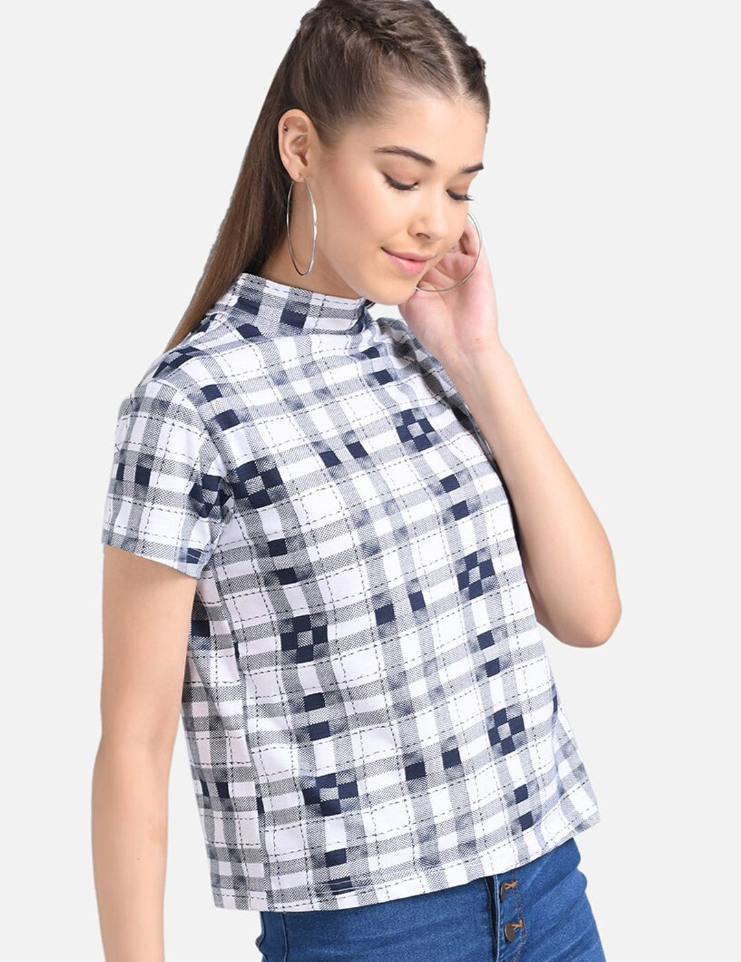 Kotty Women White Checked Pure Cotton Top