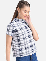 Kotty Women White Checked Pure Cotton Top