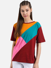 Kotty Women Multicoloured Colourblocked V-Neck T-shirt