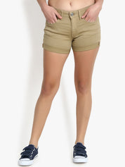 Kotty Women Beige Solid Regular Fit Hot Pants