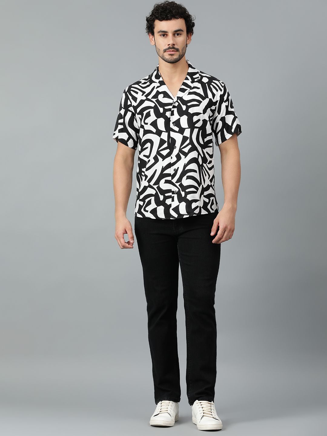 Kotty Men Abstract Printed Cuban Collar Casual Shirt