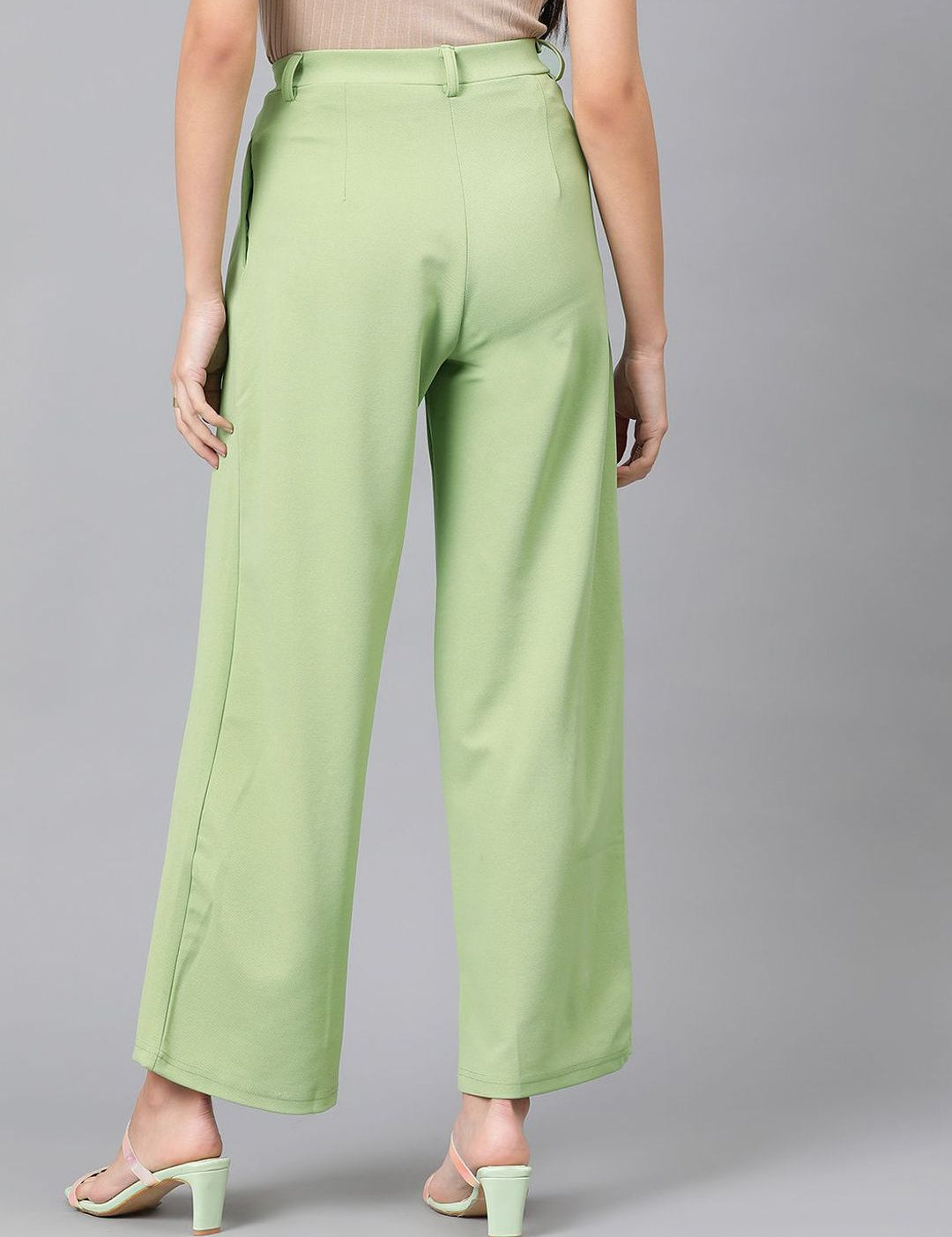 Kotty Women Green High-Rise Easy Wash Pleated Parallel Trousers