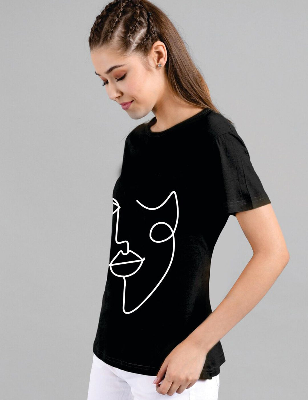 Kotty Women Black Printed Round Neck T-shirt