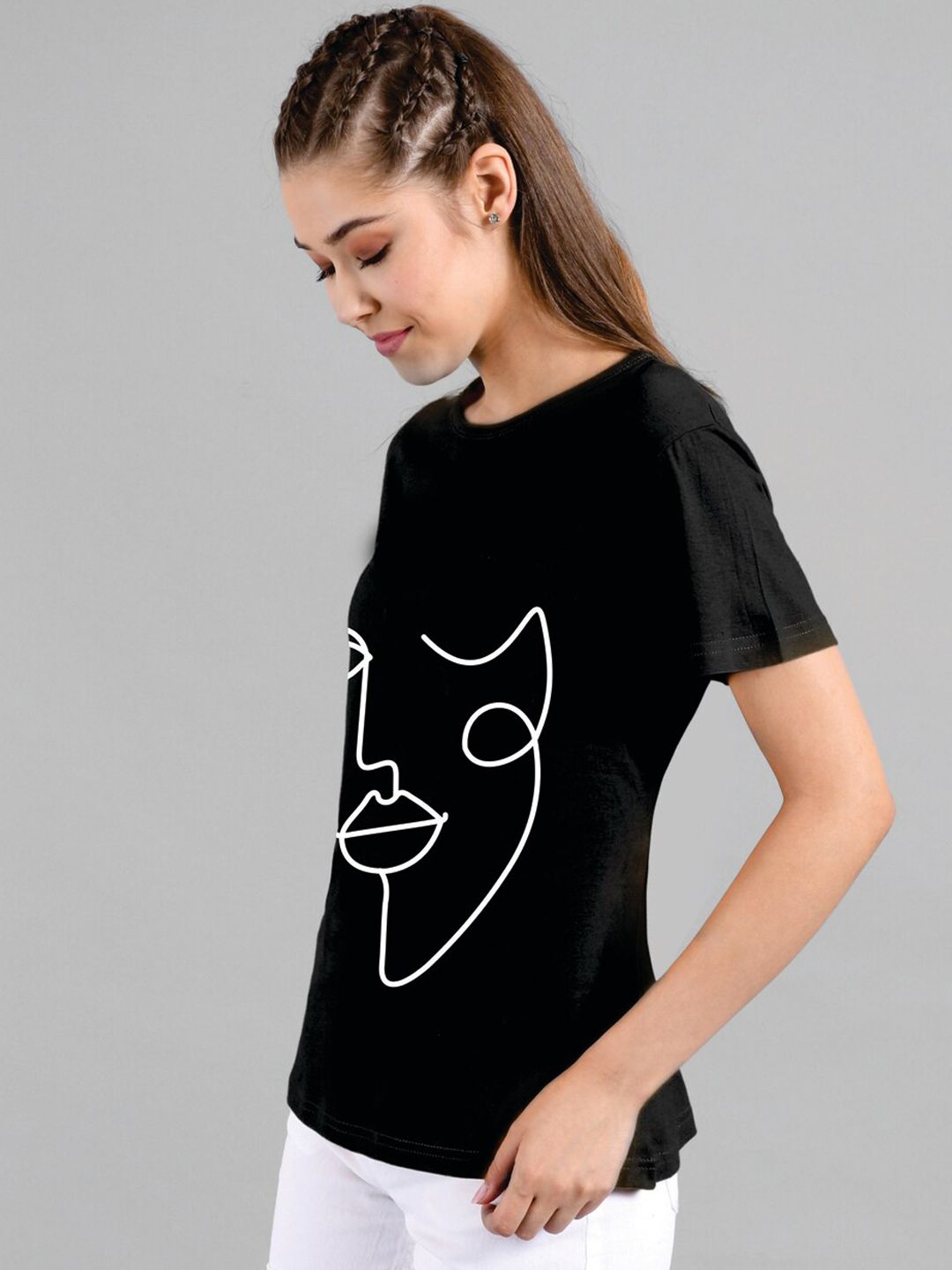 Kotty Women Black Printed Round Neck T-shirt