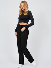 KOTTY Basics Women Jean Straight Fit High-Rise Clean Look Slash Knee Stretchable Jeans