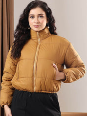 Kotty Women Mock Collar Solid Casual Puffer Insulator Jacket