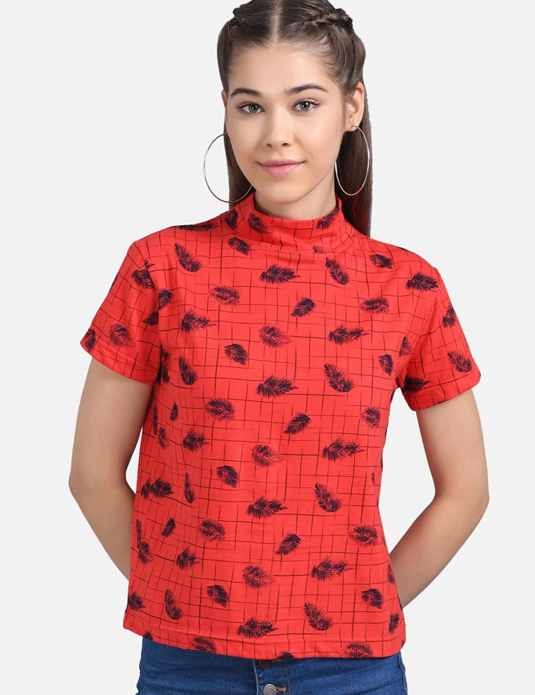 Kotty Women Red Printed Pure Cotton Top