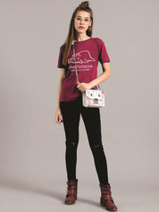 Kotty Women Maroon Printed Round Neck T-shirt