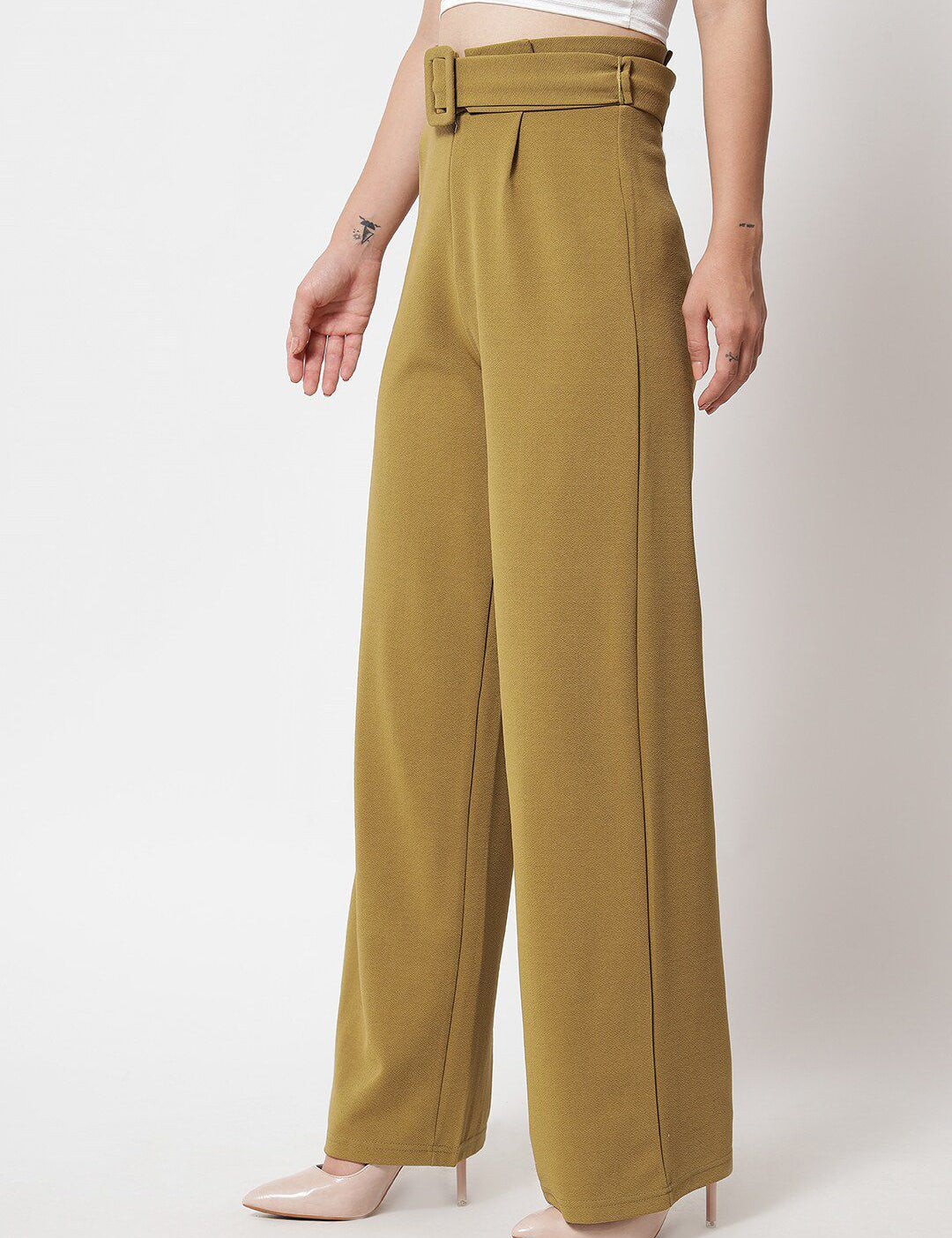 KOTTY BIZwear Women Brown Relaxed Straight Fit High-Rise Easy Wash Pleated Trousers