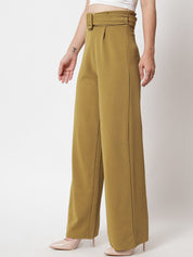 KOTTY BIZwear Women Brown Relaxed Straight Fit High-Rise Easy Wash Pleated Trousers