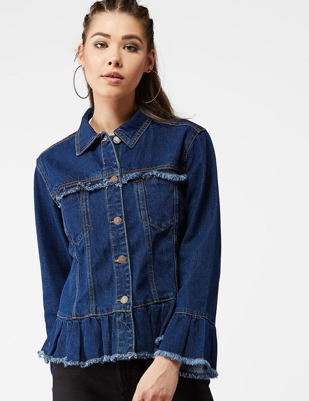 Kotty Women Blue Solid Denim Jacket