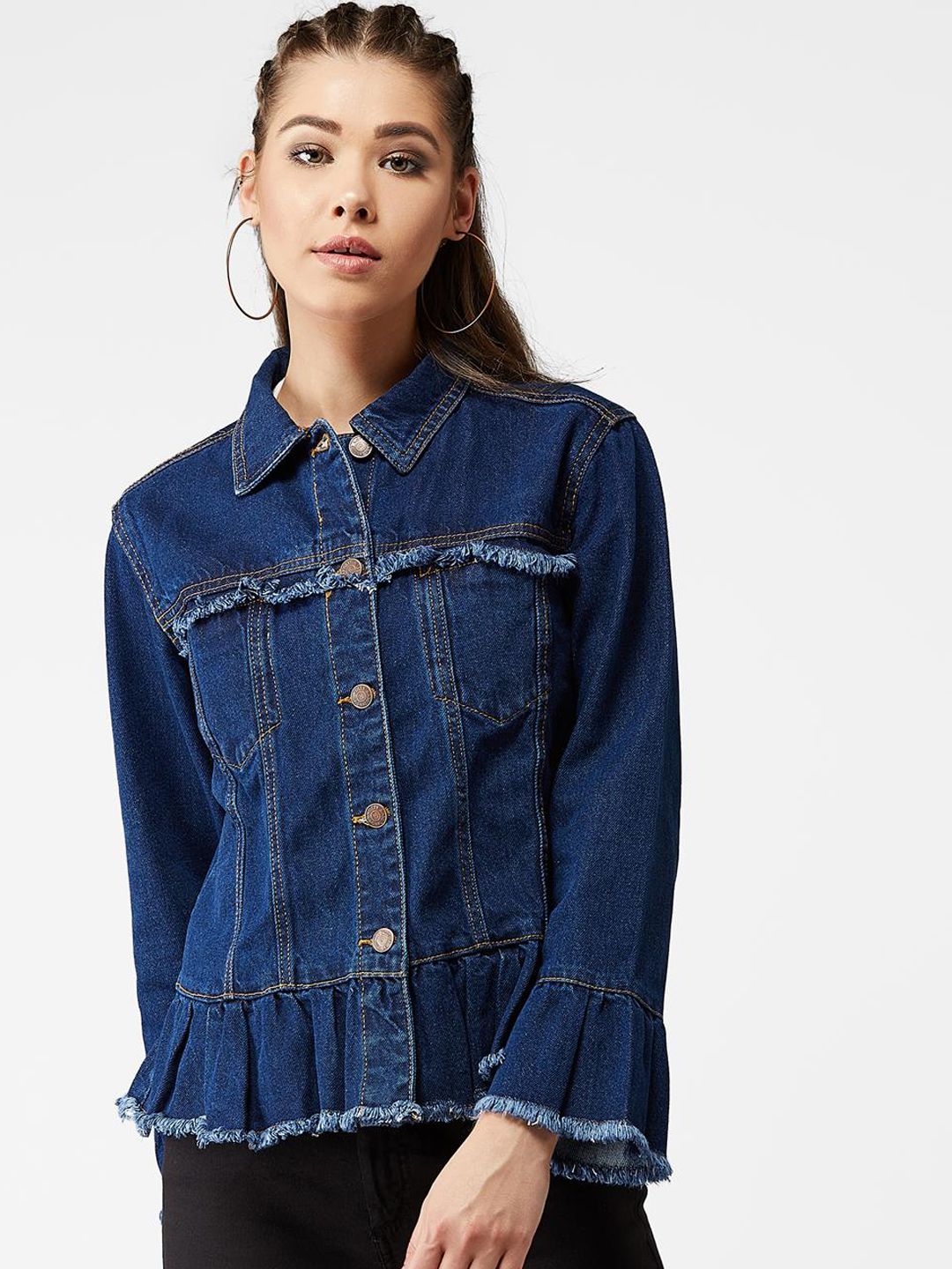 Kotty Women Blue Solid Denim Jacket