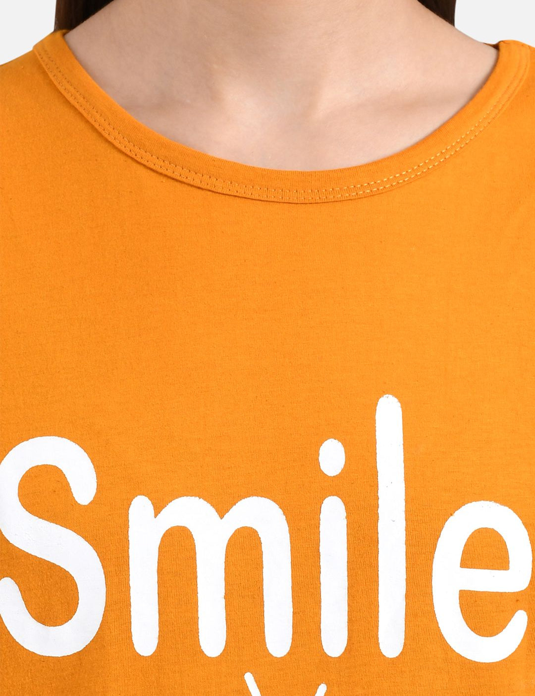 Kotty Women Orange & White Printed Round Neck T-shirt