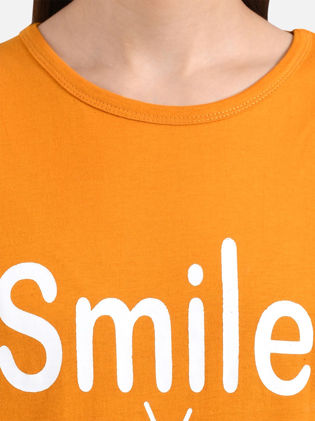 Kotty Women Orange & White Printed Round Neck T-shirt