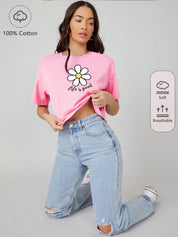 Kotty Floral Printed Oversized Cotton T-shirt