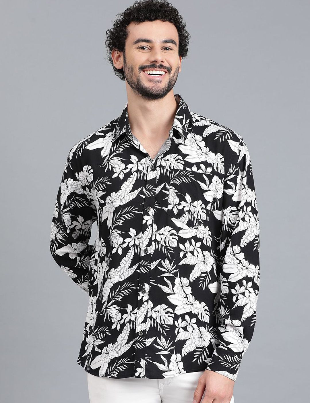 Kotty Men Spread Collar Tropical Printed Casual Shirt