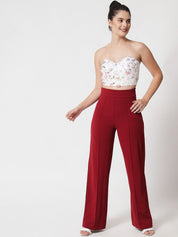 Kotty Women Maroon Relaxed Straight Fit High-Rise Easy Wash Pleated Trousers