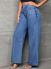 Kotty Women Blue Jean Straight Fit High-Rise Light Fade Clean Look Stretchable Jeans