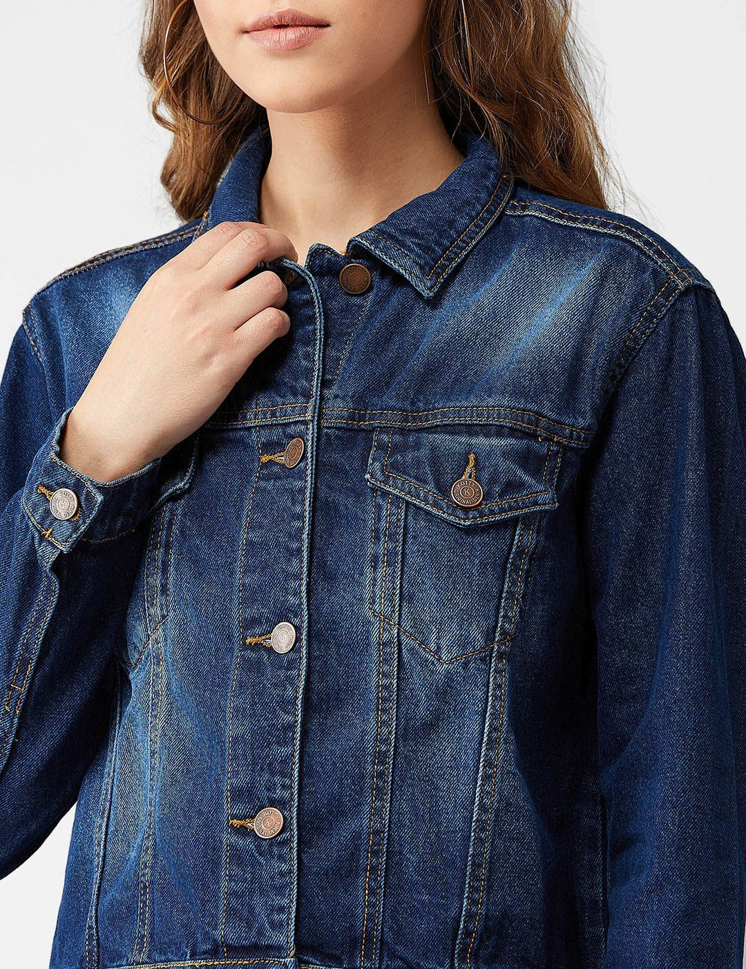 Kotty Women Navy Blue Solid Denim Jacket