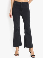 Kotty Women Black Flared High-Rise Clean Look Stretchable Jeans