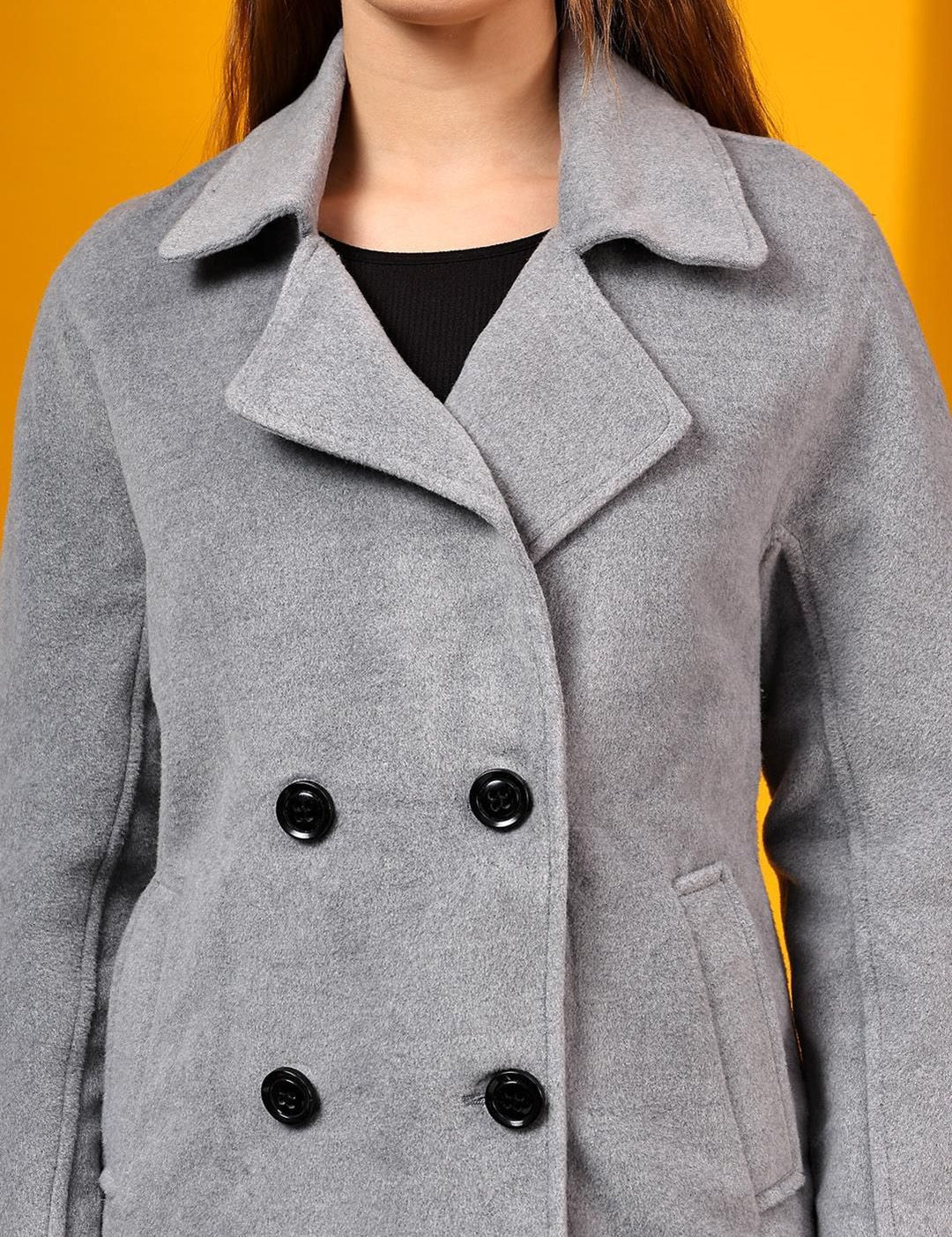 Kotty Women Solid Notched Lapel Single-Breasted Overcoat