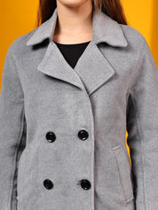 Kotty Women Solid Notched Lapel Single-Breasted Overcoat