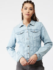 Kotty Women Blue Solid Denim Jacket