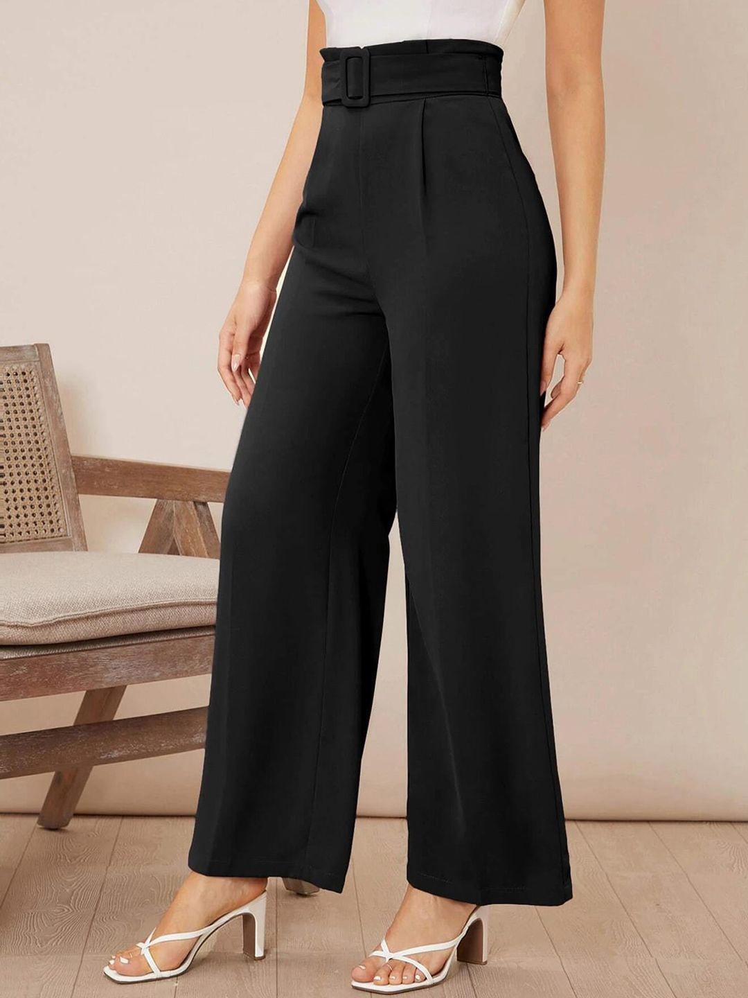 Kotty Pack Of 2 Women Relaxed Straight Fit High-Rise Pleated Trousers