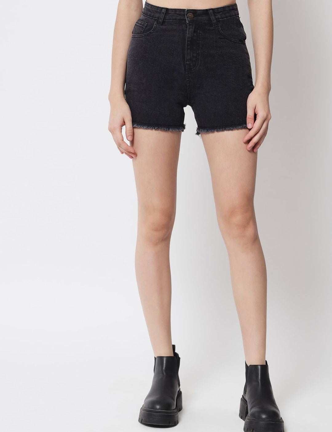 Kotty Women Black High-Rise  Denim Shorts