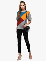 Kotty Women Multicoloured Colourblocked Round Neck T-shirt