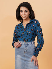 Kotty Blue Abstract Printed Casual Shirt