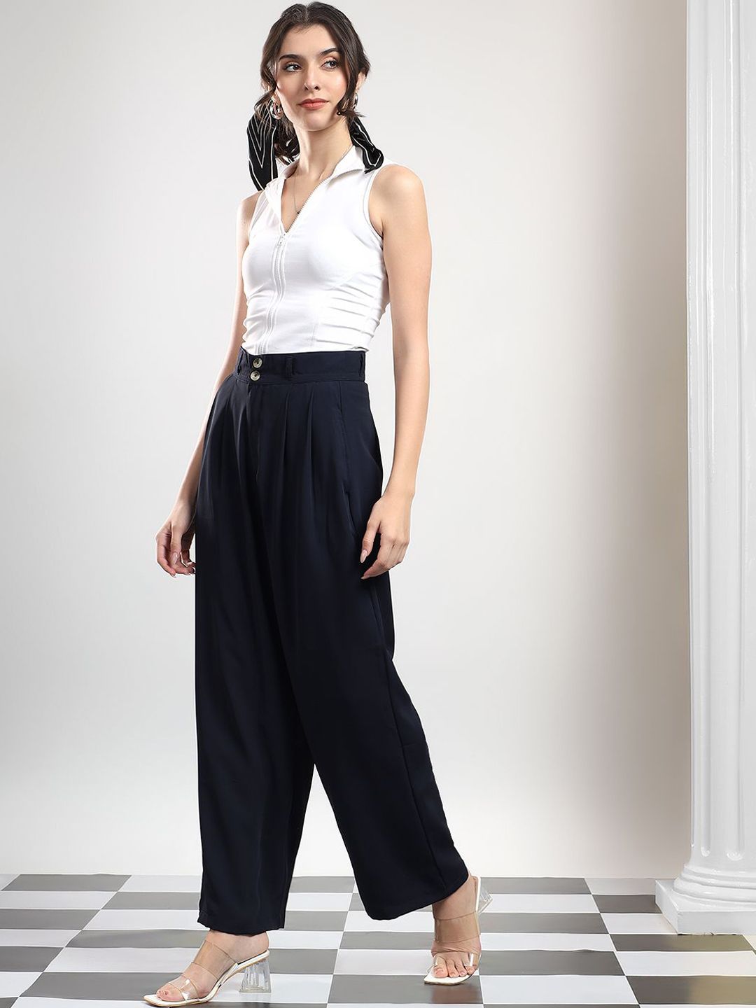 Kotty Women High-Rise Easy Wash Pleated Trousers