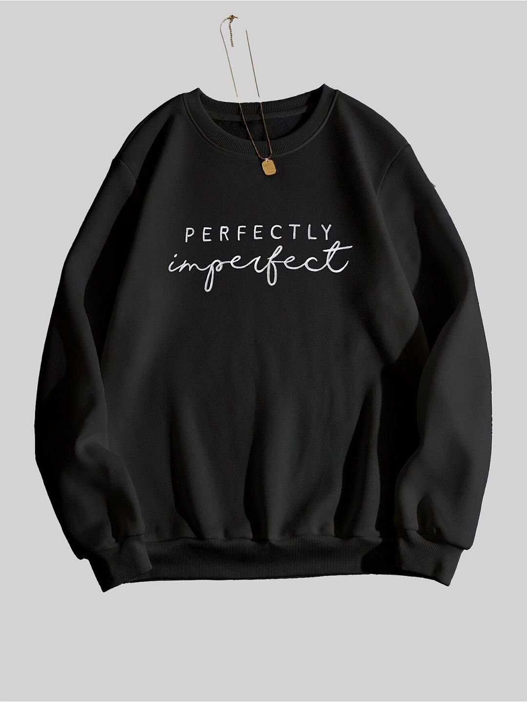 Kotty Typography Printed Round Neck Fleece Pullover Sweatshirt