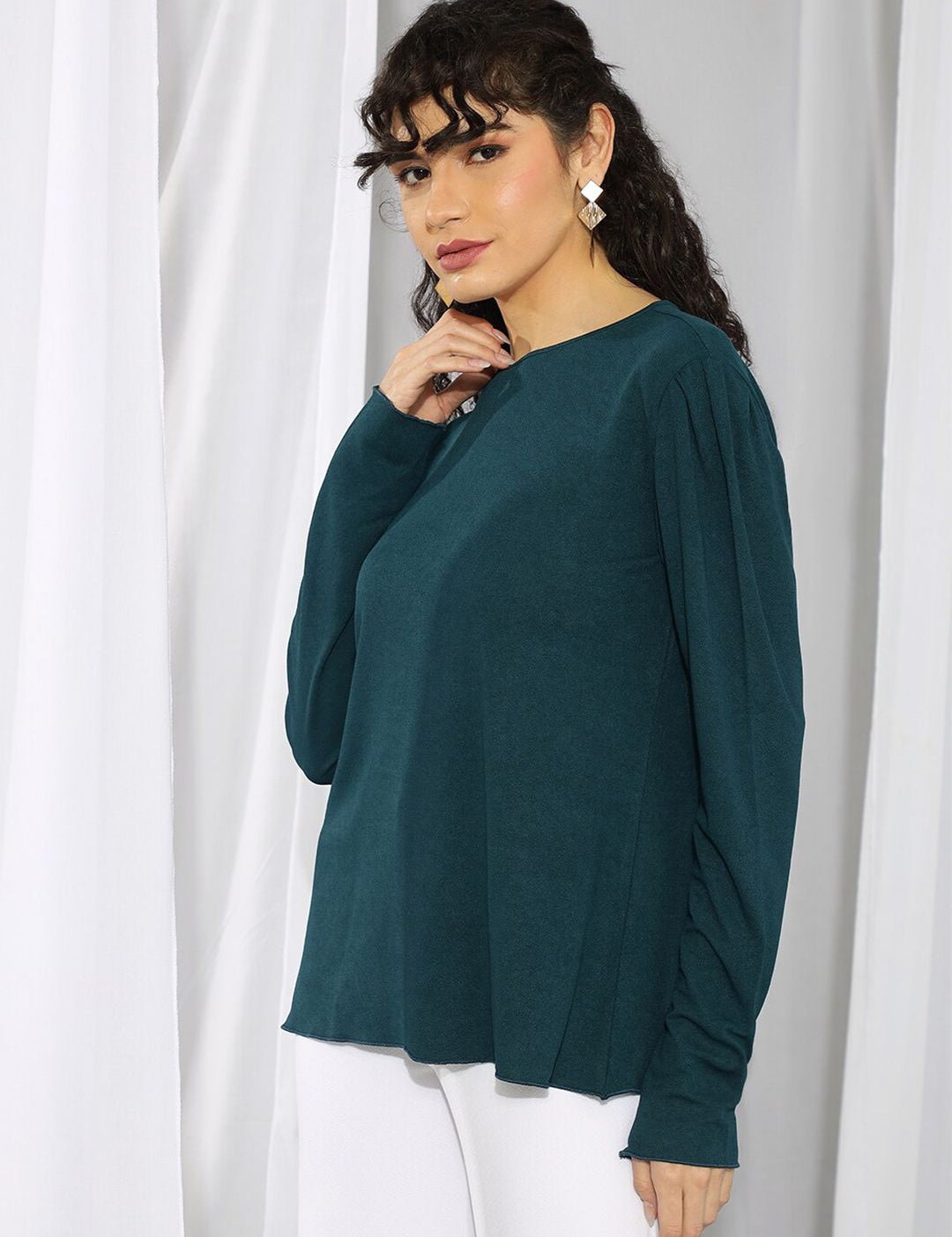 Kotty Green Round Neck Satin Top