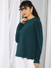Kotty Green Round Neck Satin Top