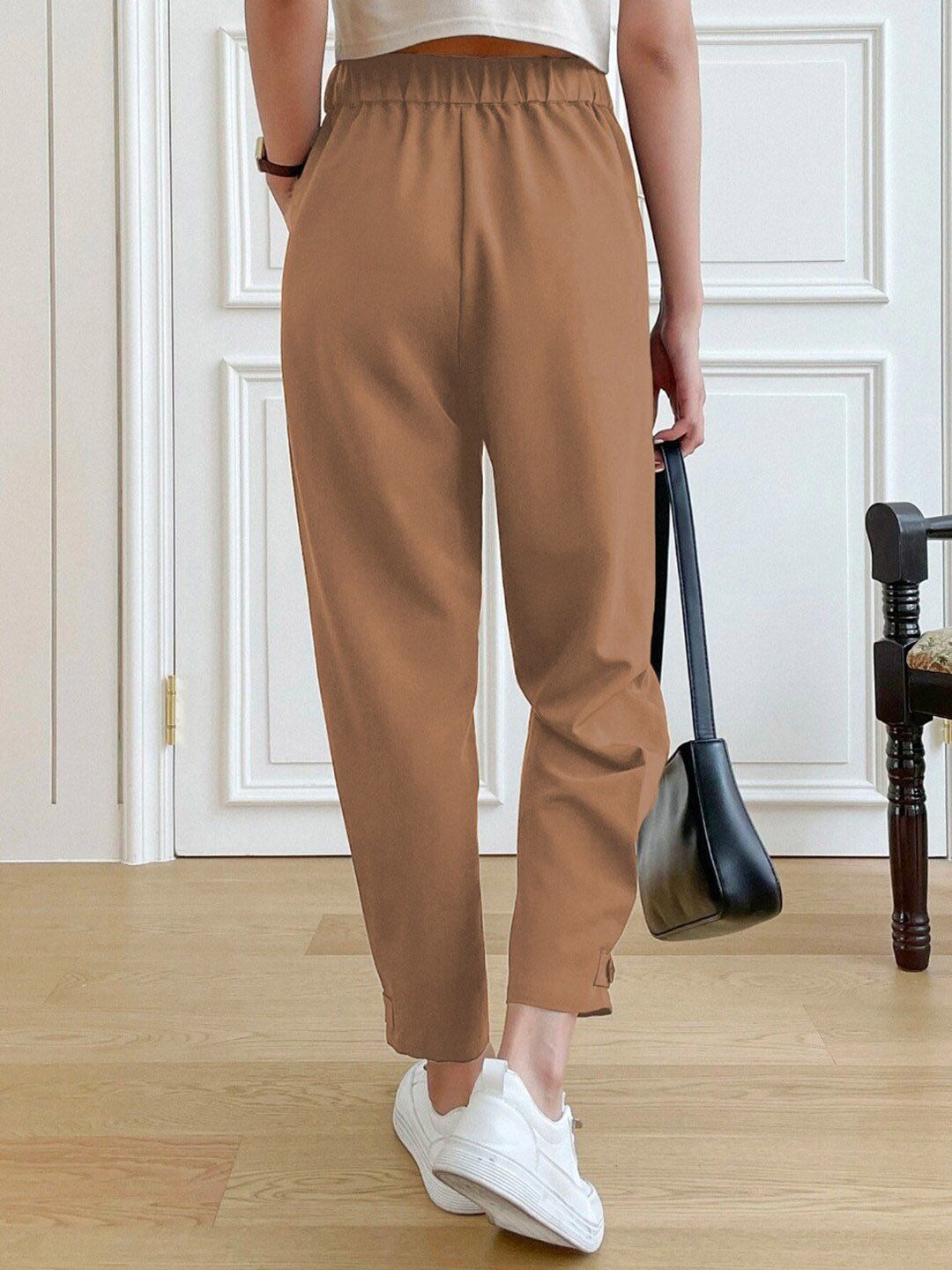 Kotty Women Brown Relaxed Straight Fit High-Rise Easy Wash Pleated Trousers