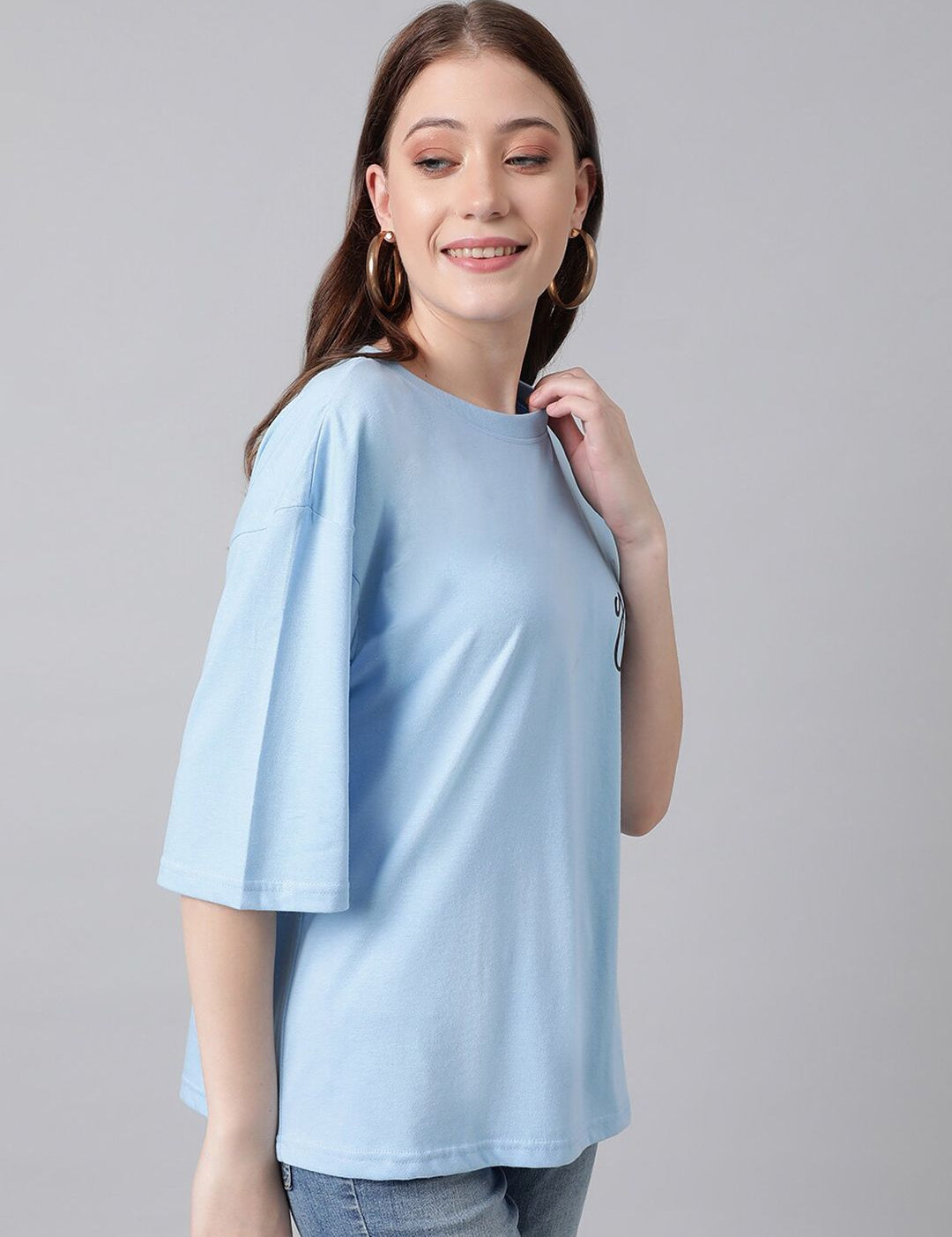 Kotty Typography Printed Drop-Shoulder Sleeves Oversized T-shirt