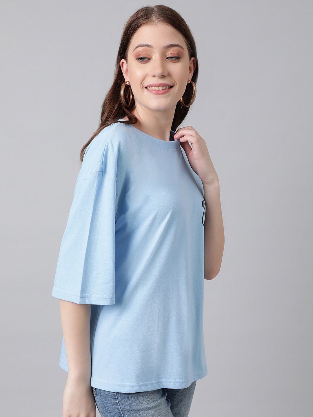 Kotty Typography Printed Drop-Shoulder Sleeves Oversized T-shirt