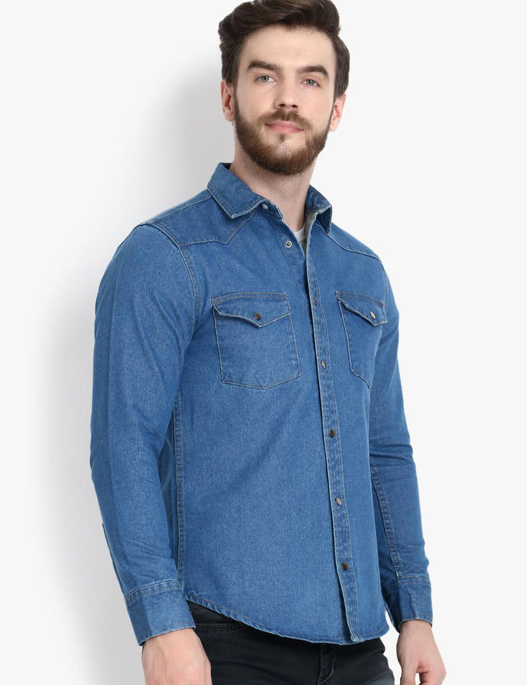 Kotty Men Blue Solid Lightweight Denim Jacket