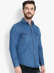 Kotty Men Blue Solid Lightweight Denim Jacket