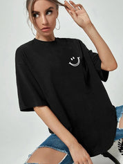 Kotty Women Black Applique Oversized T-shirt