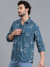 Kotty Men Abstract Printed Spread Collar Casual Shirt