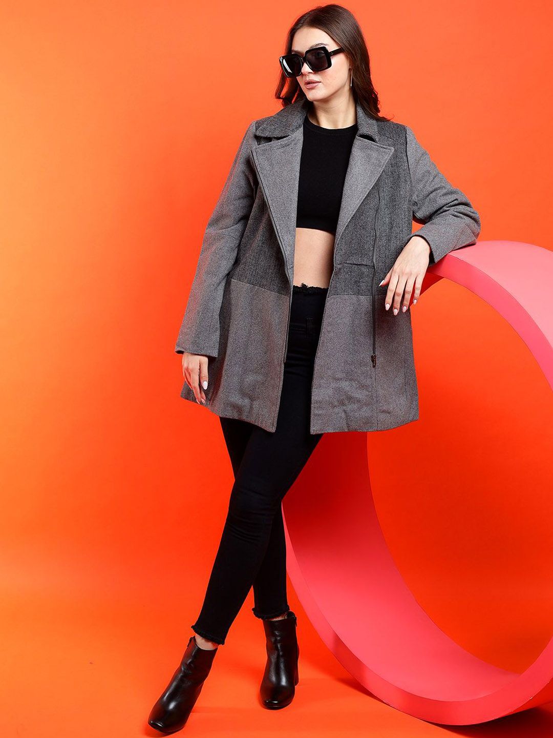 Kotty Solid Notched Lapel Longline Overcoat