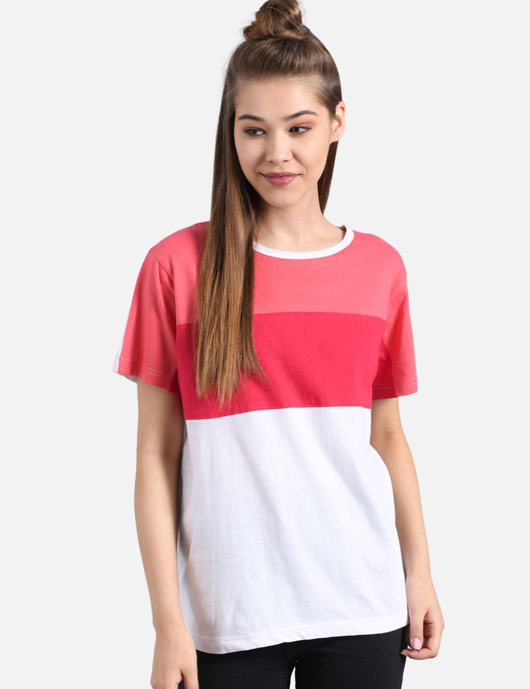 Kotty Women Multicoloured Colourblocked Round Neck T-shirt