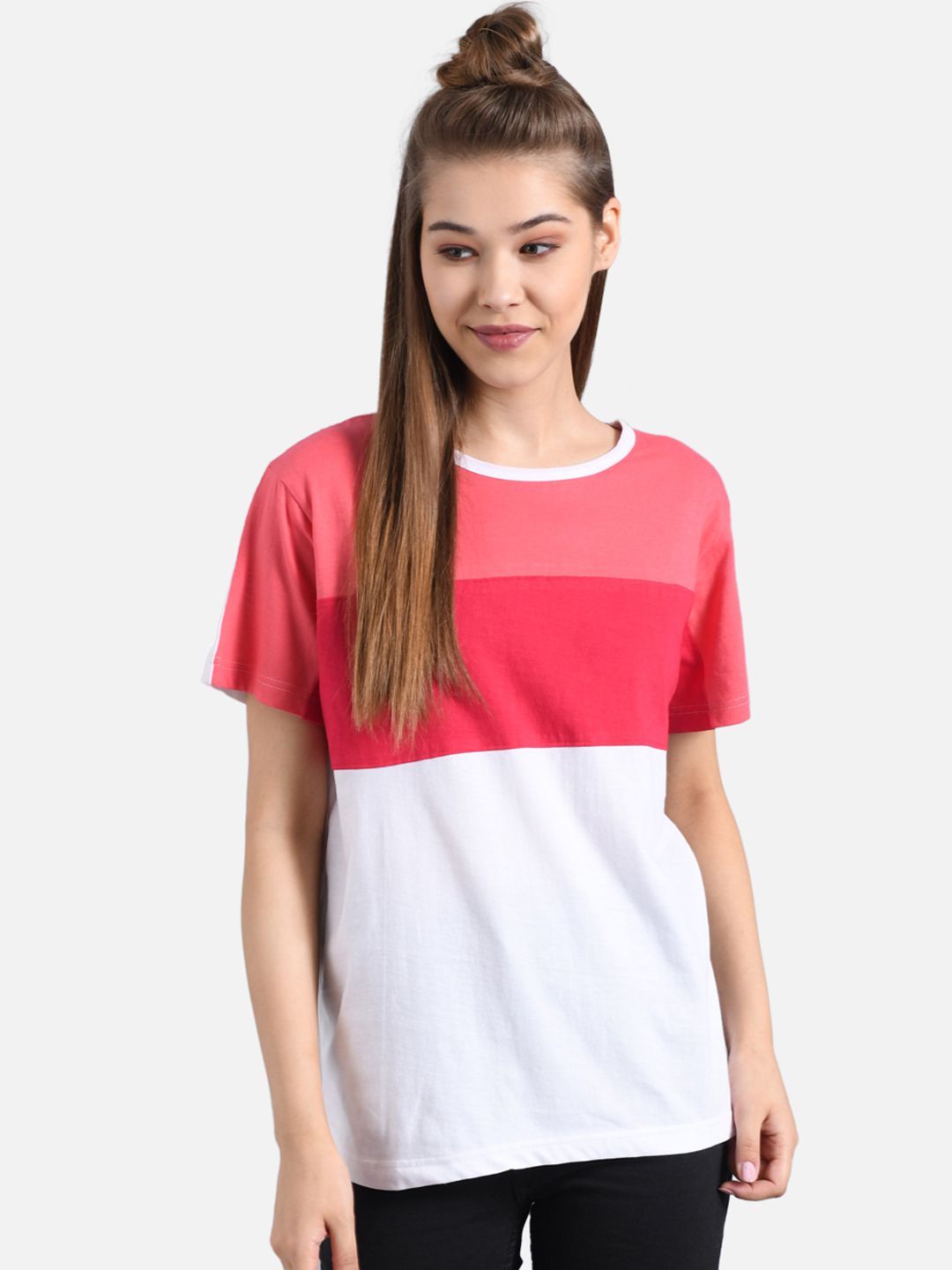 Kotty Women Multicoloured Colourblocked Round Neck T-shirt