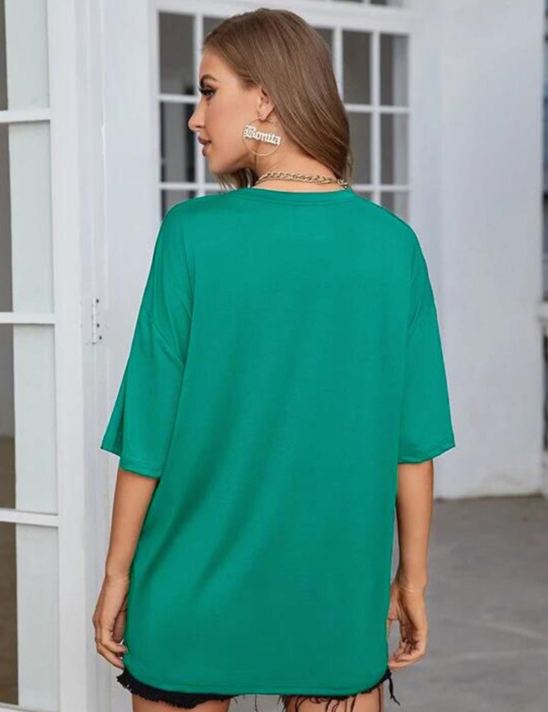 Kotty Round Neck Drop-Shoulder Sleeves Oversized Fit Cotton T-Shirt