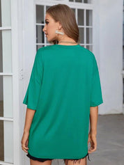 Kotty Round Neck Drop-Shoulder Sleeves Oversized Fit Cotton T-Shirt